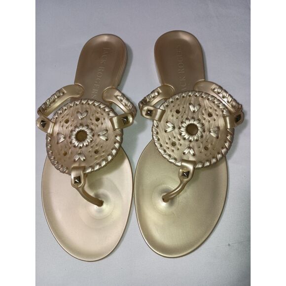 JACK ROGERS: Gold Jelly Flip Flops, Woman Size 8 - Picture 2 of 5